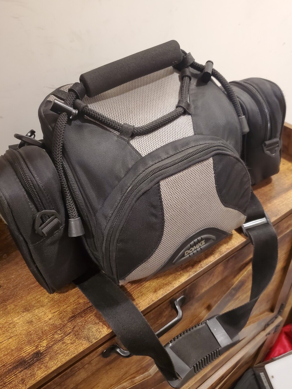 Professional Black and Gray Camera Duffel Bag with Padded Carrying Strap